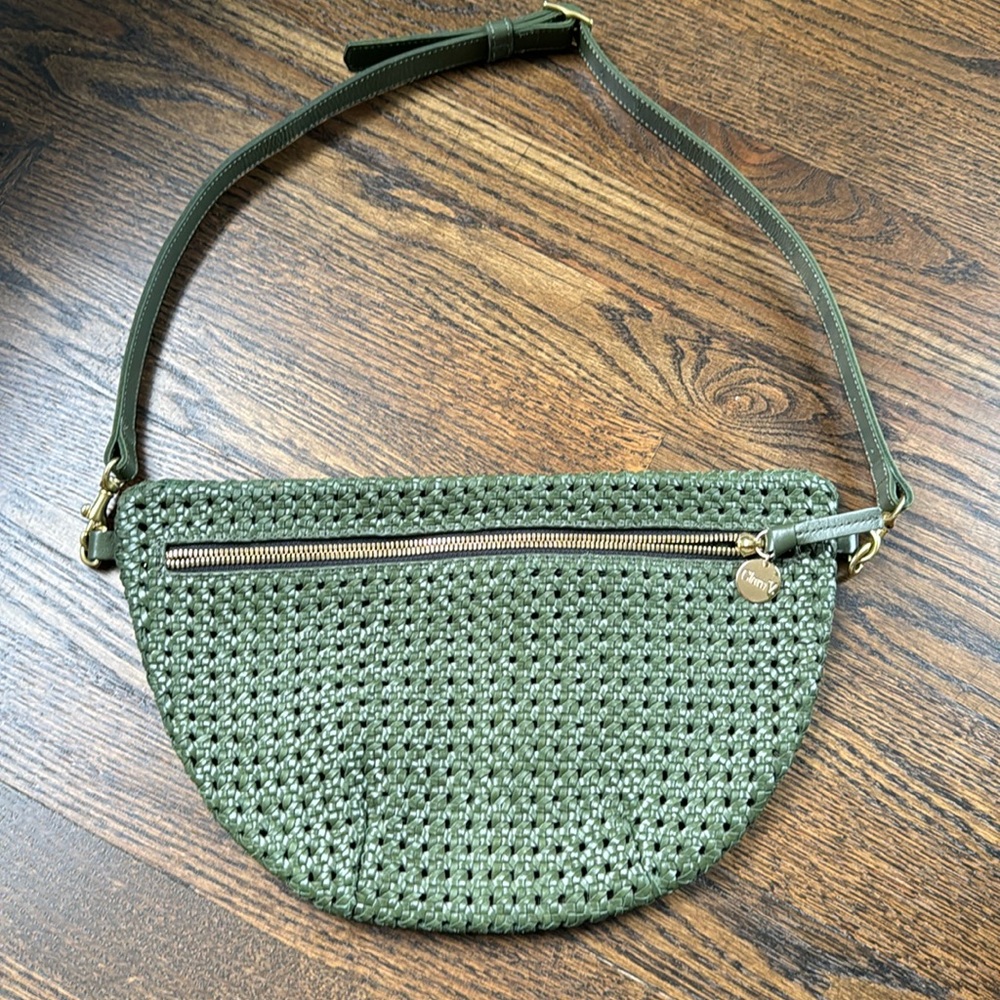 Clare V Grande Fanny Olive Green Rattan Excellent Condition!